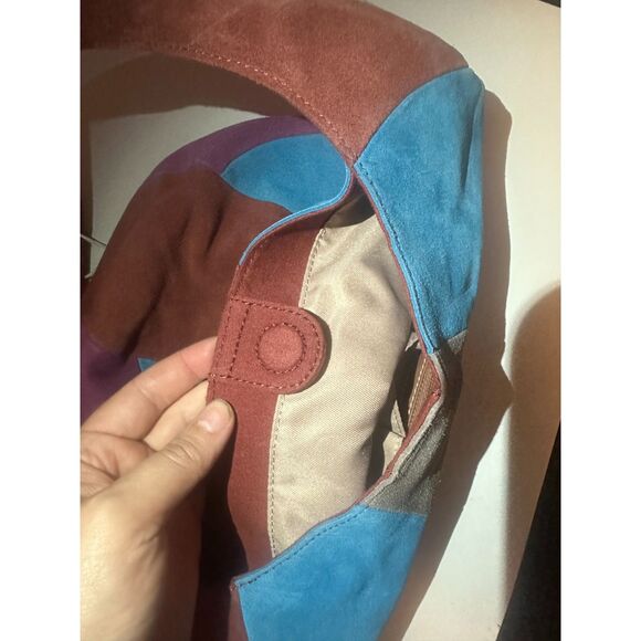 NWT The Sak Multi Color Patchwork Suede Bucket Bag Shoulder Hobo - Picture 7 of 9